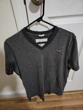Abercrombie & Fitch Dark Charcoal V-Neck Logo Tee